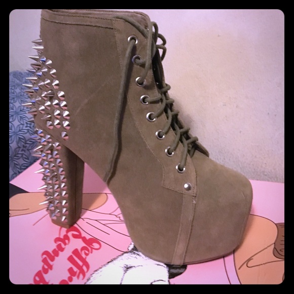 Jeffrey Campbell Lita taupe suede with studs