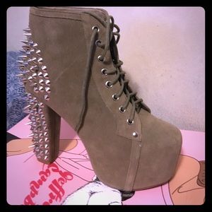 Jeffrey Campbell Lita taupe suede with studs