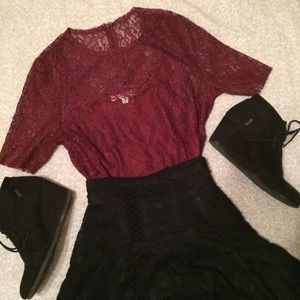 NWT Piperlime Maroon Lace Top