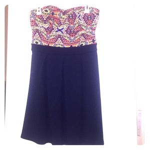NWT Strapless Dress Navy Print