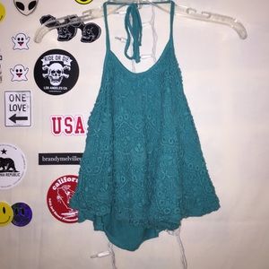 blue halter backless tank