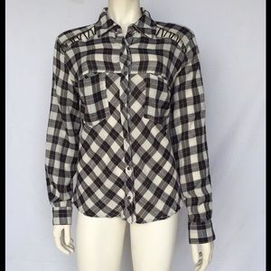 Free People plaid black & bone snap front blouse