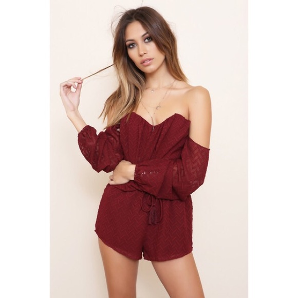 Pants - ✖️SOLD✖️Burgundy Off Shoulder Long Sleeve Romper