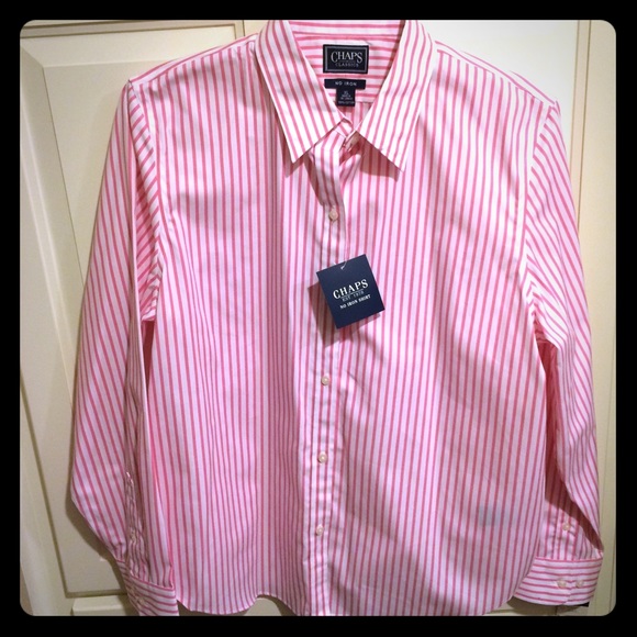 Ladies Chaps pink stripe button-up no-iron shirt