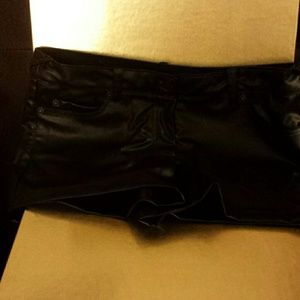 hot black leather shorts
