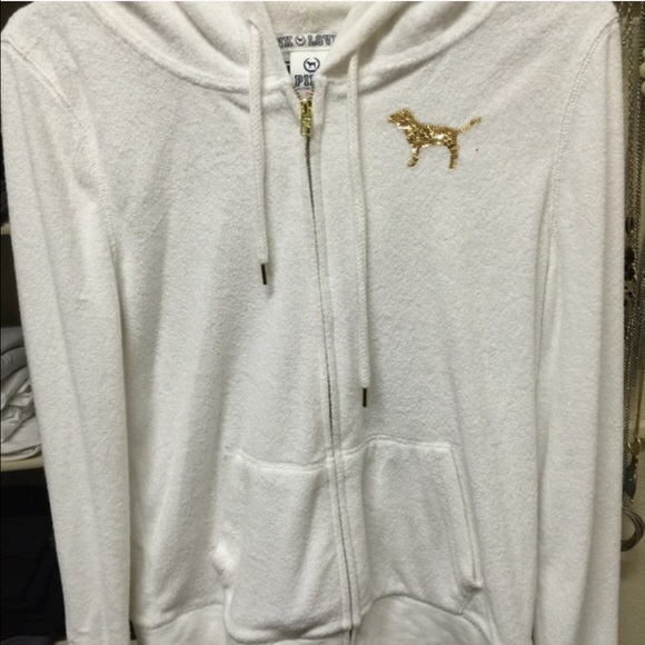 PINK velour zip up sequin hoodie