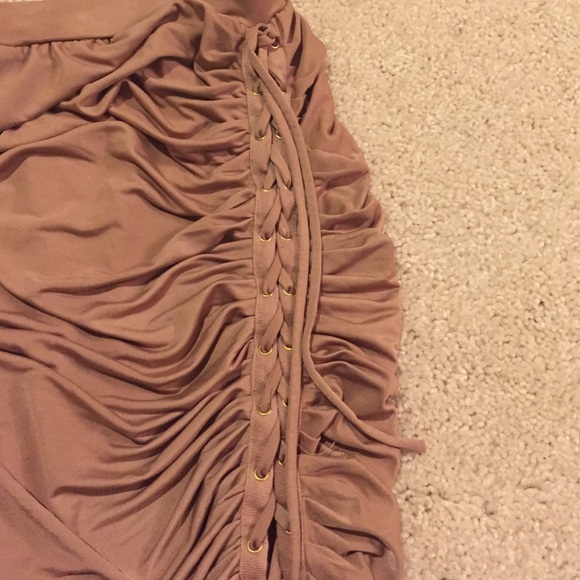 Sexy tan colored Arden B skirt with lace up tie - Picture 2 of 4