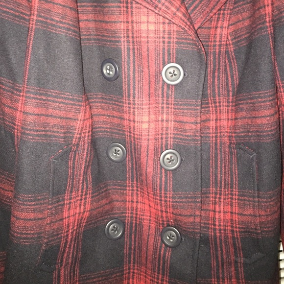 plaid navy & red collared / button down peacoat - Picture 3 of 3