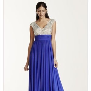 Crystal Encrusted Cap Sleeve Bodice Prom Dress