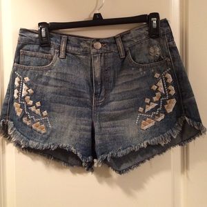Free people embroidered jean shorts
