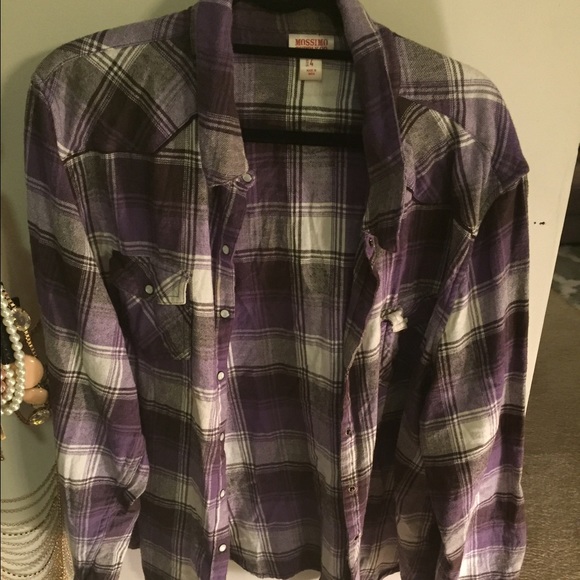 Purple plaid snap button front shirt