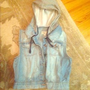 Cut off jean jacket with hoodie