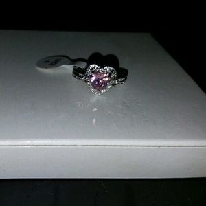 Silver pink heart ring