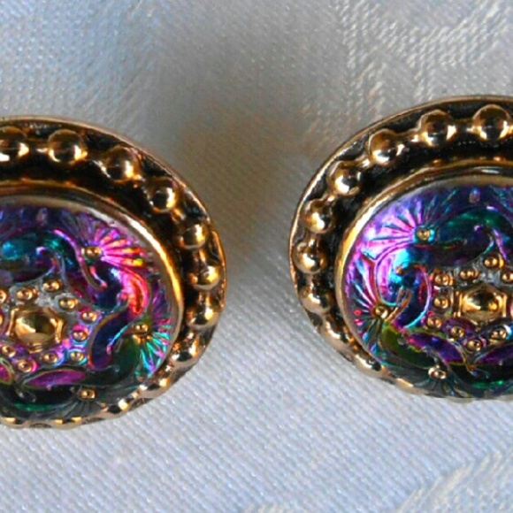Czech glass button earrings