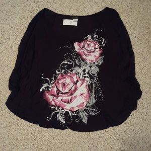 Rue 21 Black rose shirt