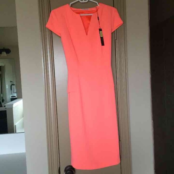 TAHARI peplum style NEON pink dress