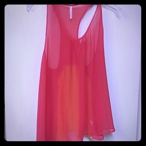 Sheer coral and yellow top