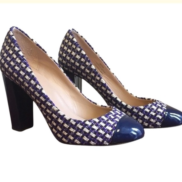 J.Crew Collection Etta Cap Toe Navy Tweed Pumps