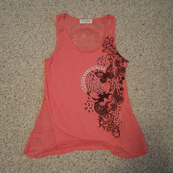 Wound up lace pink butterfly top