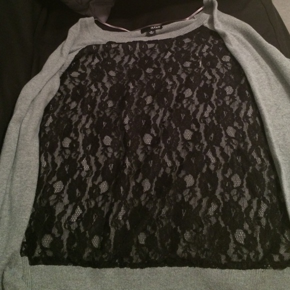 Gray sweater with black lace