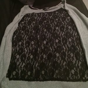 Gray sweater with black lace
