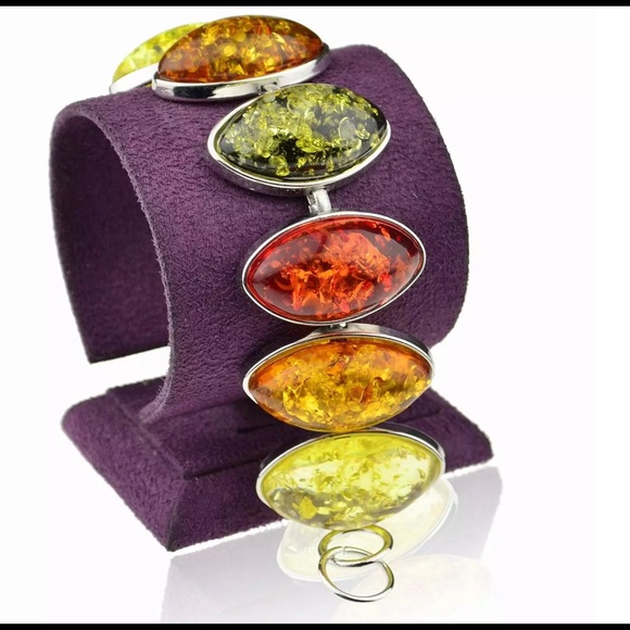 #47.NWT NEW Silver/Stone amber fashion brace let - Picture 1 of 3