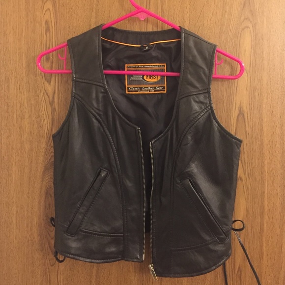 Black leather motorcycle vest