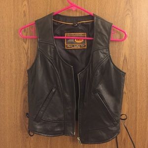 Black leather motorcycle vest