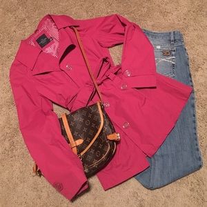 Classy pink trench coat.
