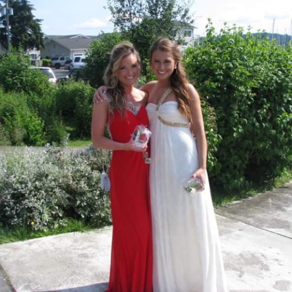 La Femme Red One Shoulder Prom Dress