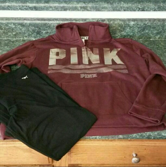 VS Pink Maroon Half Zip & Leggings sz L NWTs