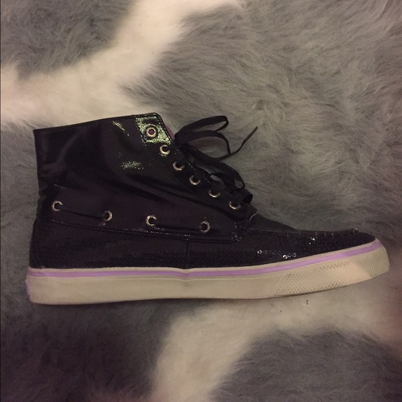 Black sequined hi top Sperry