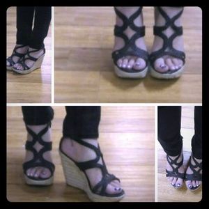 Black wedge espadrille sandals