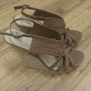 Brown braided cork wedge