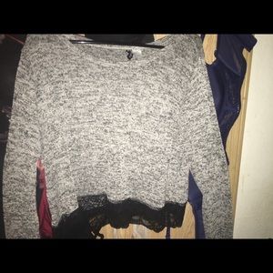 H&M grey with lace trim crop top sweater