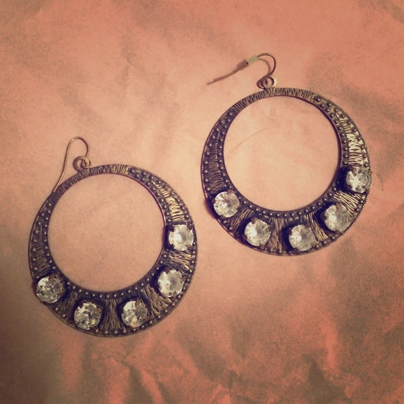 Bronze metal hoops with large rhinestones