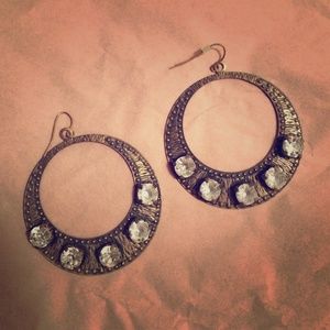Bronze metal hoops with large rhinestones