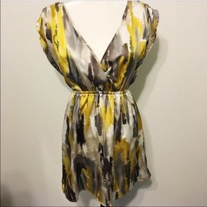 Gray Yellow Silk Patterned Dress