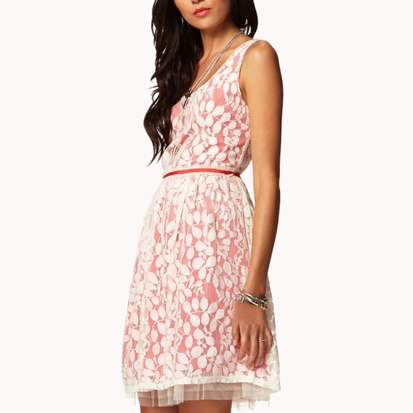 Short length ivory/coral dress