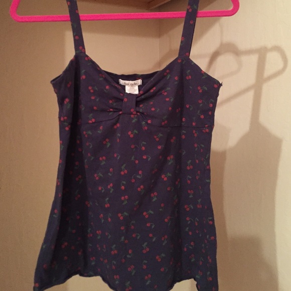 Cotton Tank top. Navy with cherries design