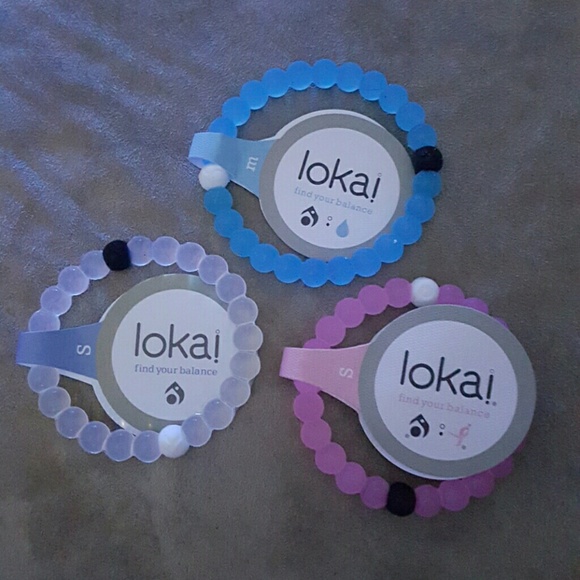 3 lokai bracelets Blue, Pink and White