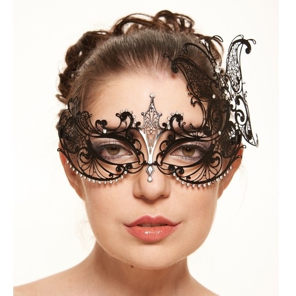 Accessories - Black "Side Butterfly" Mask with Black Rhinestones