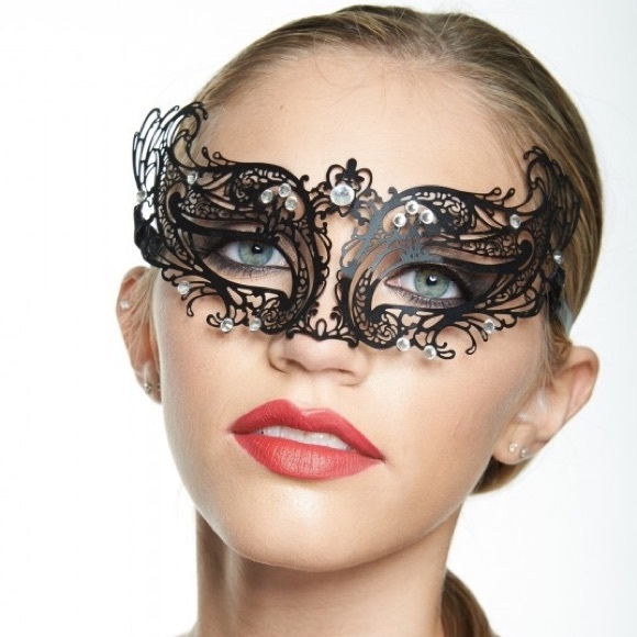 Accessories - Black "Sun Goddess" Mask with Clear Rhinestones