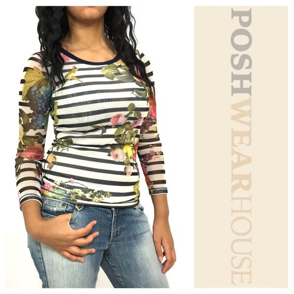 Juicy Couture Tops - Black & White Fitted Top w/ Sheer Sleeves