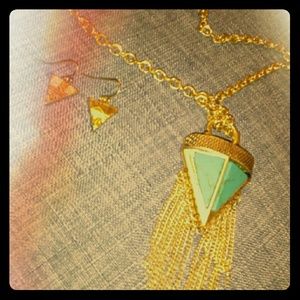 Statement fringe and turquoise necklace set