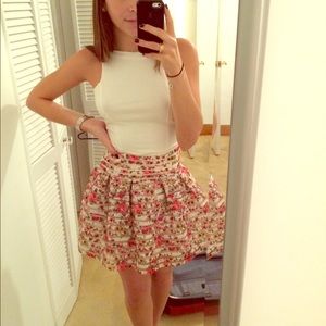Floral stripe mesh skirt -ivory