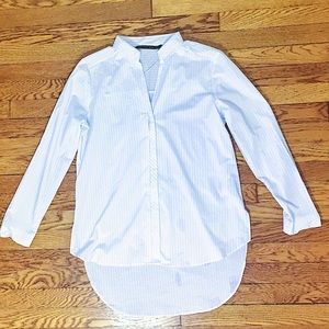 ZARA stripe Women's White And Blue Button Up Shirt