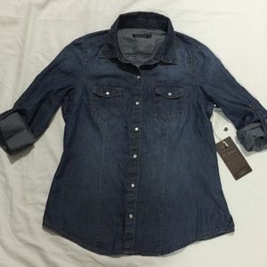 Denim Shirt w/ long, cuffed sleeves