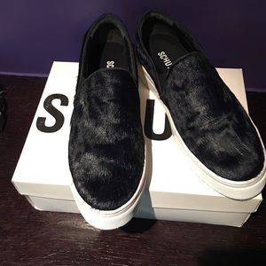 SCHUTZ pony slip on sneakers black