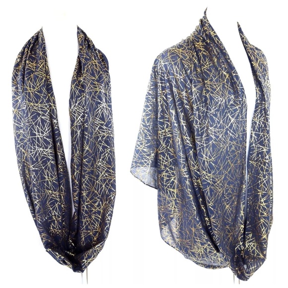 Blue Metallic Gold Foil Scarf - Picture 3 of 4